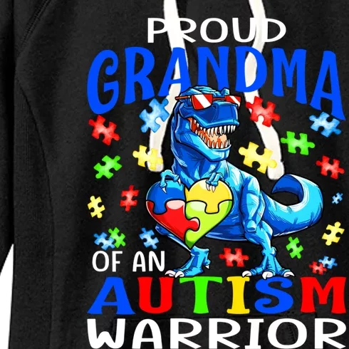 Proud Grandma Of An Autism Warrior Dinosaur Cool Gift Women's Fleece Hoodie