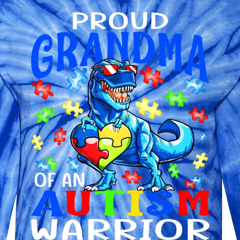 Proud Grandma Of An Autism Warrior Dinosaur Cool Gift Tie-Dye Long Sleeve Shirt