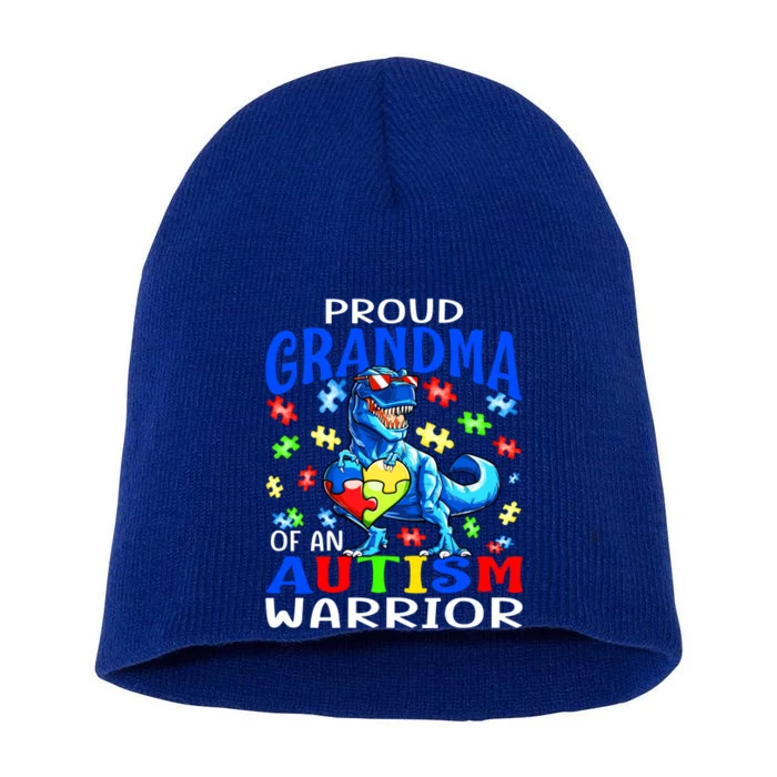 Proud Grandma Of An Autism Warrior Dinosaur Cool Gift Short Acrylic Beanie