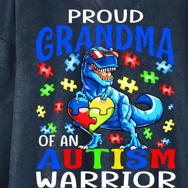 Proud Grandma Of An Autism Warrior Dinosaur Cool Gift Hooded Wearable Blanket