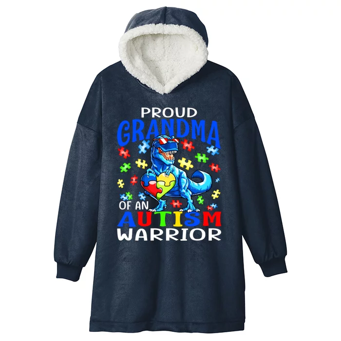 Proud Grandma Of An Autism Warrior Dinosaur Cool Gift Hooded Wearable Blanket