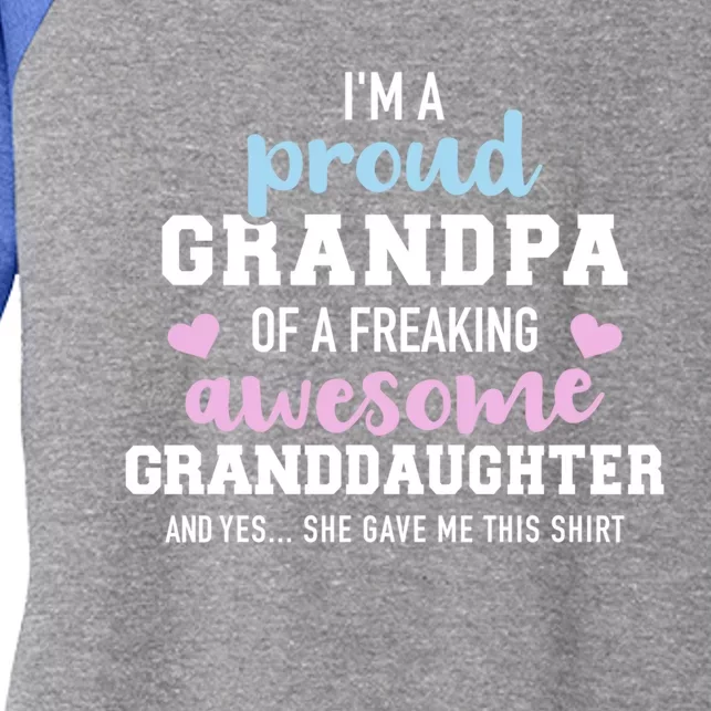 Proud Grandpa Of An Awesome Granddaughter Gift Women's Tri-Blend 3/4-Sleeve Raglan Shirt