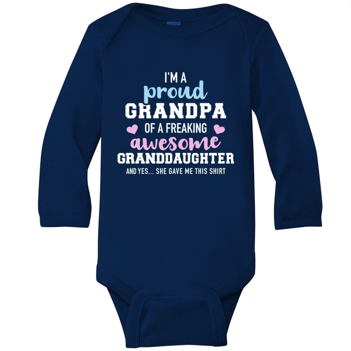 Proud Grandpa Of An Awesome Granddaughter Gift Baby Long Sleeve Bodysuit