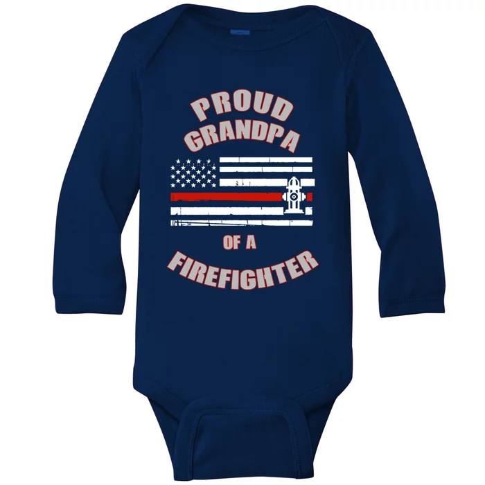 Proud Grandpa Of A Firefighter Funny Gift Baby Long Sleeve Bodysuit