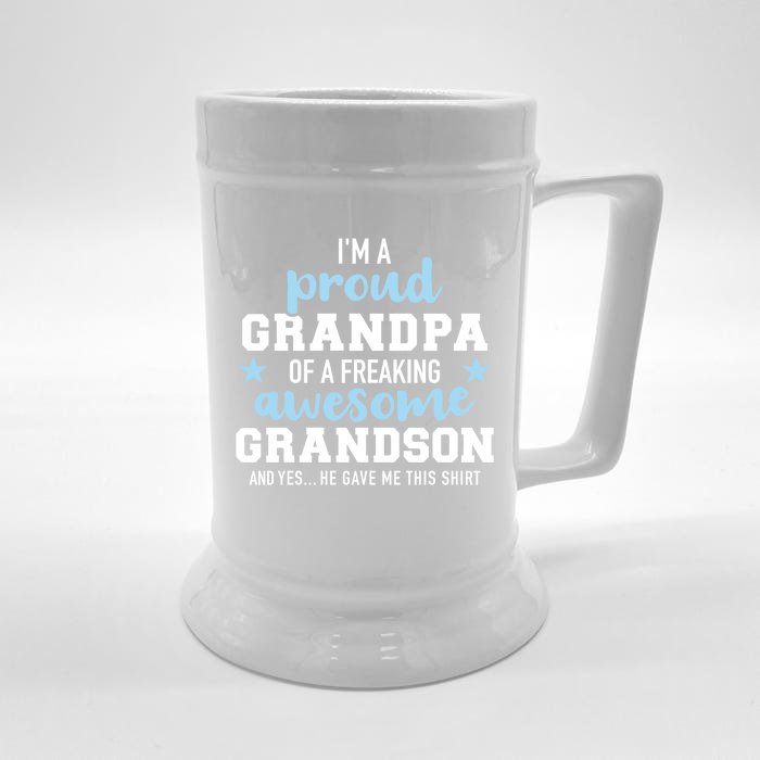 Proud Grandpa Of An Awesome Grandson Gift Front & Back Beer Stein