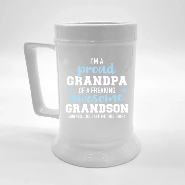 Proud Grandpa Of An Awesome Grandson Gift Front & Back Beer Stein