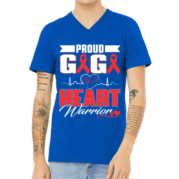 Proud Gigi Of A Heart Warrior Heart Disease Awareness Month Cool Gift V-Neck T-Shirt