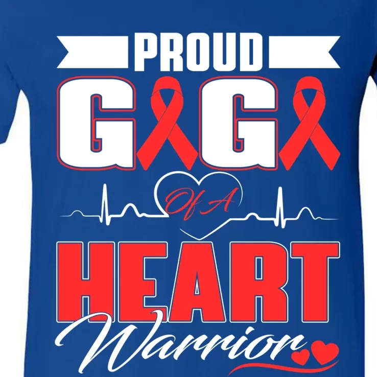 Proud Gigi Of A Heart Warrior Heart Disease Awareness Month Cool Gift V-Neck T-Shirt