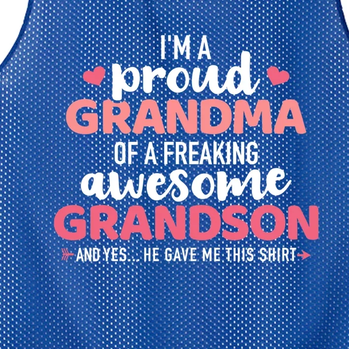 Proud Grandma Of An Awesome Grandson Gift Mesh Reversible Basketball Jersey Tank