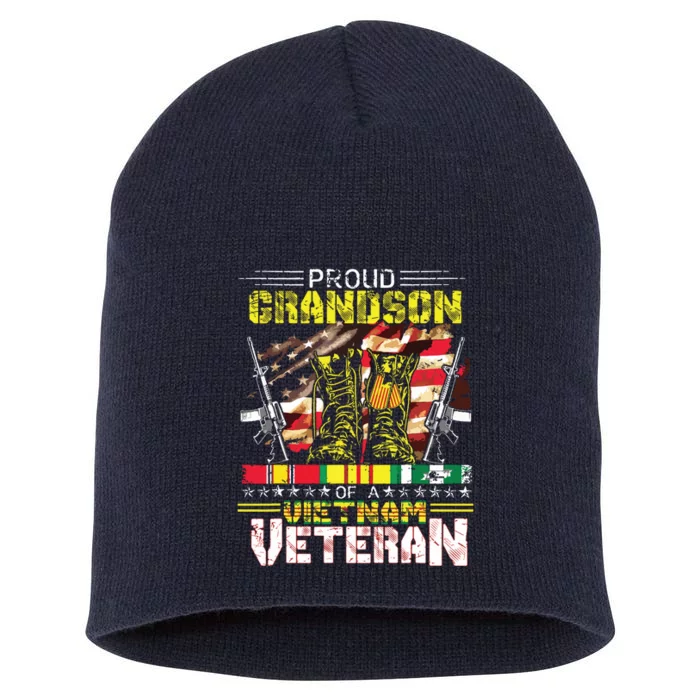 Proud Grandson Of A Vietnam Veteran Vietnam War Vet Short Acrylic Beanie