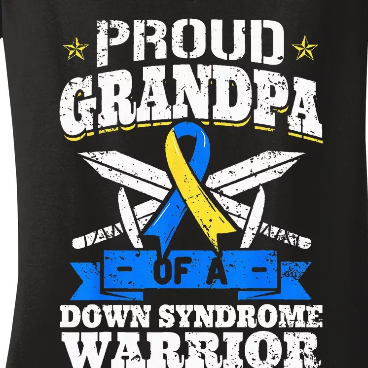 Proud Grandpa Of A Down Syndrome Warrior Downs Granddad Women's V-Neck T-Shirt