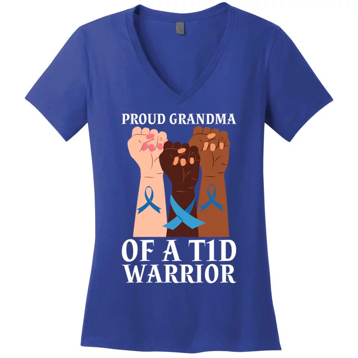 Proud Grandma Of A T1d Warrior Diabetes Awareness Cool Gift Women's V-Neck T-Shirt