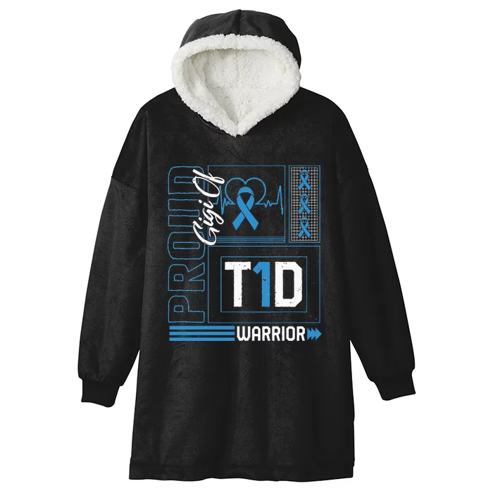 Proud Gigi Of T1D Warrior Ribbon Diabetes Awareness Type One Hooded Wearable Blanket