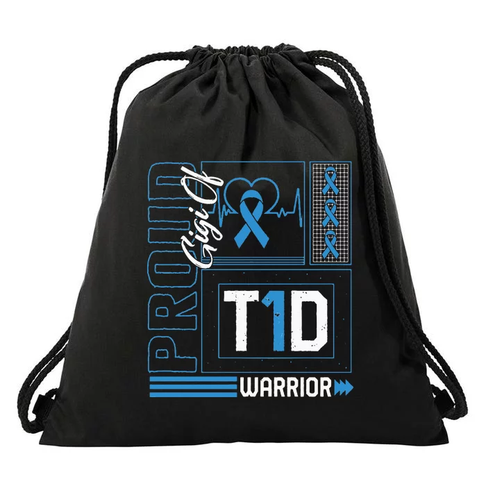 Proud Gigi Of T1D Warrior Ribbon Diabetes Awareness Type One Drawstring Bag