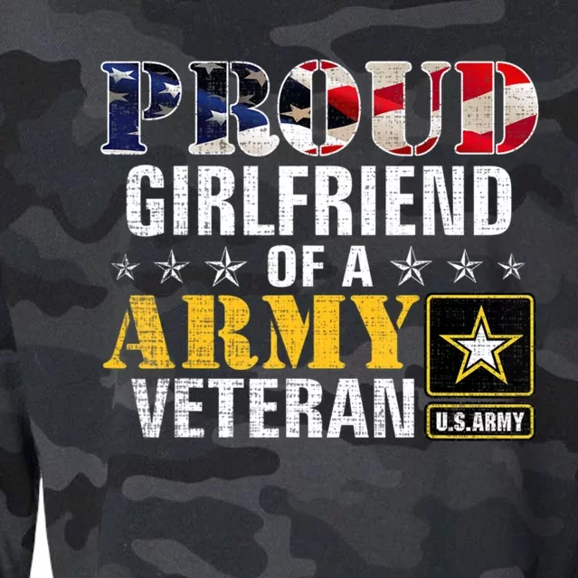 Proud Girlfriend Of A Army Veteran American Flag Military Cropped Pullover Crew