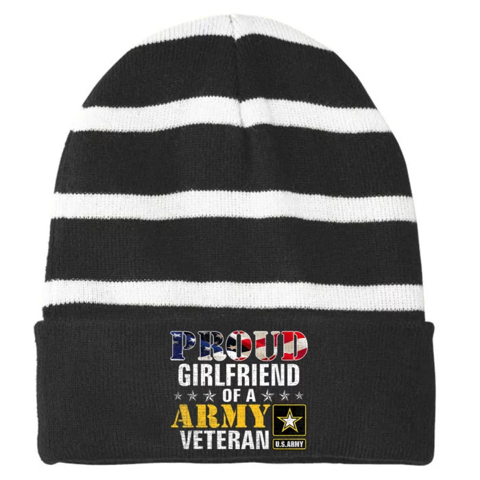 Proud Girlfriend Of A Army Veteran American Flag Military Striped Beanie with Solid Band