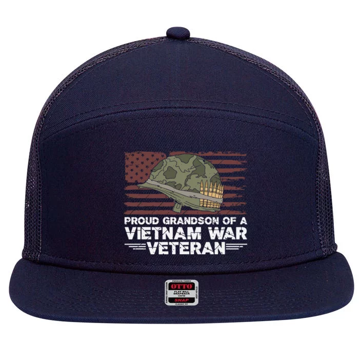 Proud Grandson Of A Vietnam War Veteran Usa Flag Gift 7 Panel Mesh Trucker Snapback Hat