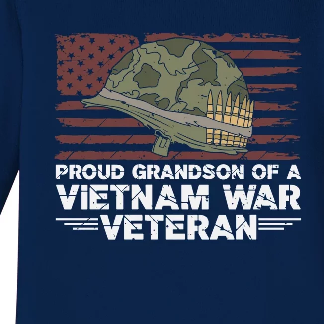 Proud Grandson Of A Vietnam War Veteran Usa Flag Gift Baby Long Sleeve Bodysuit