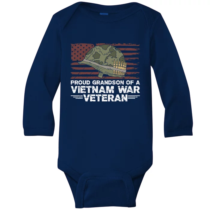 Proud Grandson Of A Vietnam War Veteran Usa Flag Gift Baby Long Sleeve Bodysuit