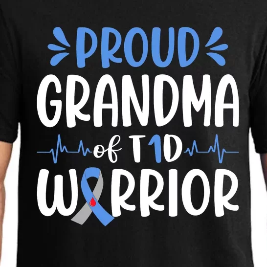 Proud Grandma Of T1D Warrior Diabetes Awareness Blue Ribbon Pajama Set