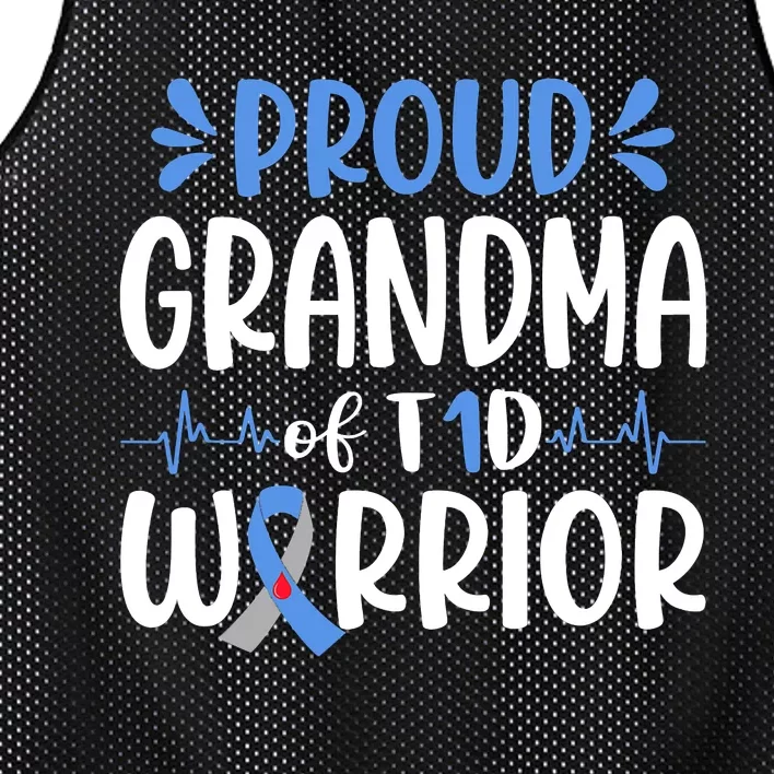 Proud Grandma Of T1D Warrior Diabetes Awareness Blue Ribbon Mesh Reversible Basketball Jersey Tank