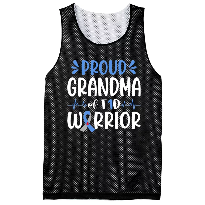 Proud Grandma Of T1D Warrior Diabetes Awareness Blue Ribbon Mesh Reversible Basketball Jersey Tank