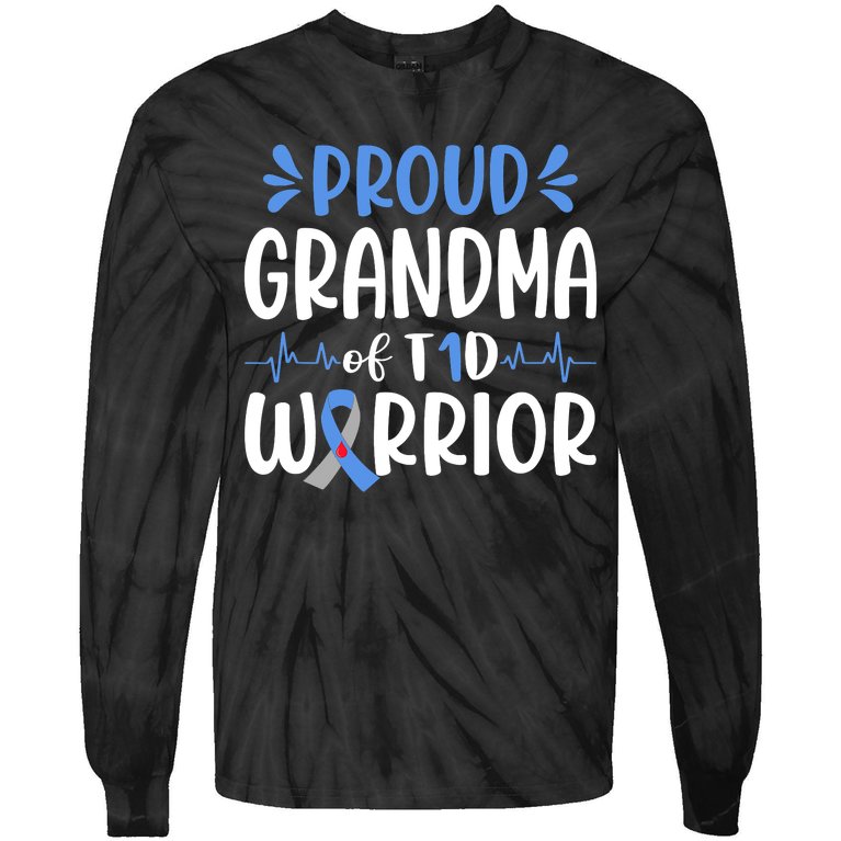 Proud Grandma Of T1D Warrior Diabetes Awareness Blue Ribbon Tie-Dye Long Sleeve Shirt