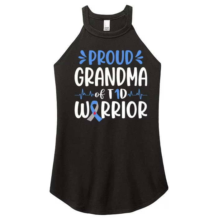 Proud Grandma Of T1D Warrior Diabetes Awareness Blue Ribbon Women’s Perfect Tri Rocker Tank