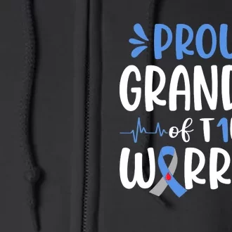 Proud Grandma Of T1D Warrior Diabetes Awareness Blue Ribbon Full Zip Hoodie