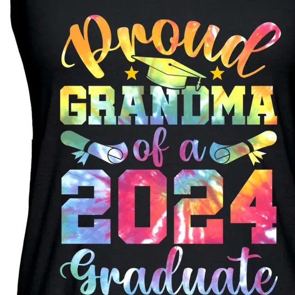 Proud Grandma of a 2024 Graduate Tie Dye School Senior 24 Ladies Essential Flowy Tank