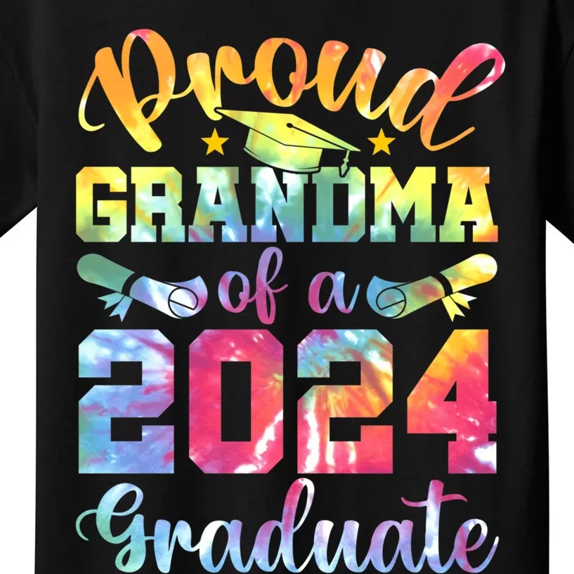 Proud Grandma of a 2024 Graduate Tie Dye School Senior 24 Kids T-Shirt