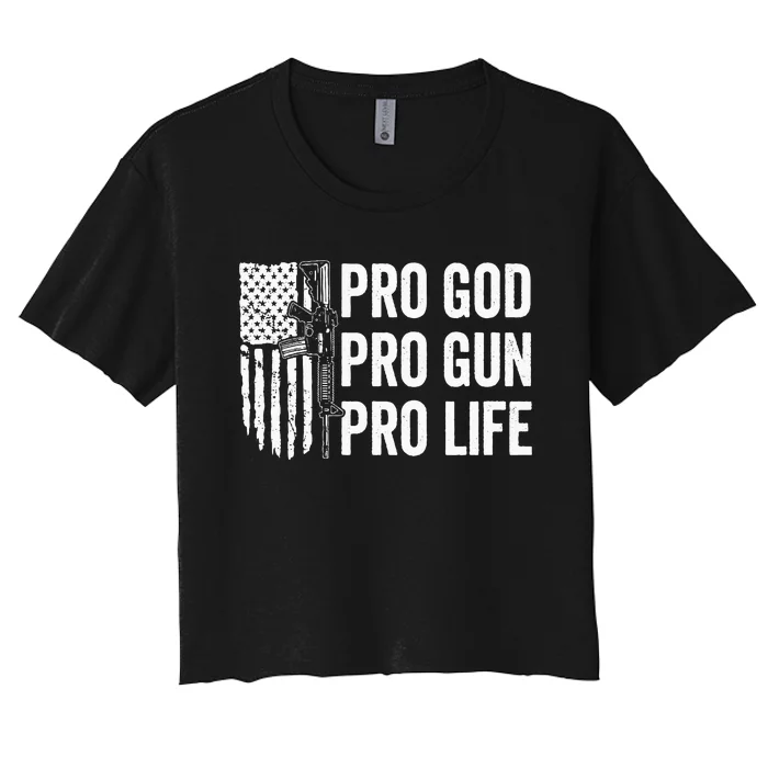 Pro God Pro Gun Pro Life USA Christian Guns Owner Flag Women's Crop Top Tee