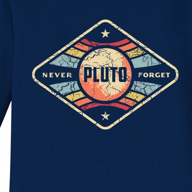 Pluto Gift Pluto Never Forgegreat Gift Funny Retro Science Cool Gift Baby Long Sleeve Bodysuit