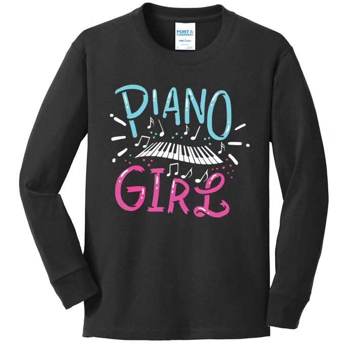 Piano Girl Pianist Music Notes Gift Kids Long Sleeve Shirt