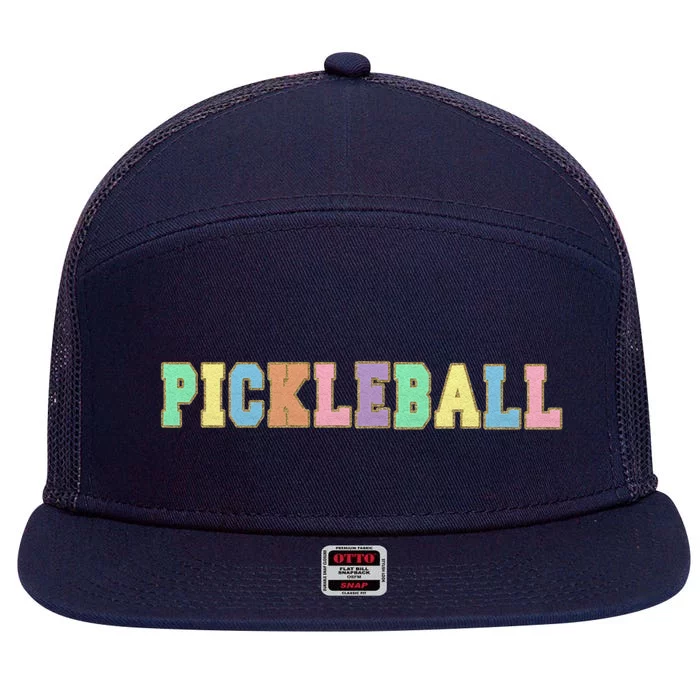 Pickleball Gift Pastel Varsity Letters Gift 7 Panel Mesh Trucker Snapback Hat