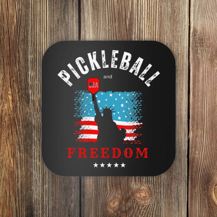 Pickleball GiftFunny Pickleball Tee Pickleball and Freedom Coaster