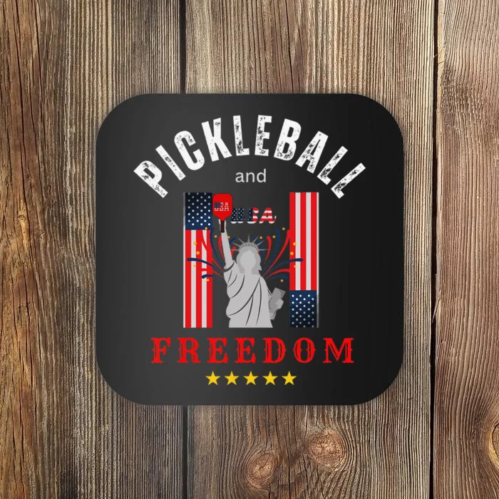 Pickleball GiftFunny Pickleball Tee Pickleball and Freedom Coaster