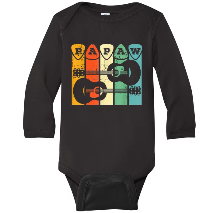 Papaw Guitar Pick Gift Guitar Player Grandpa Retro Guitarist Baby Long Sleeve Bodysuit