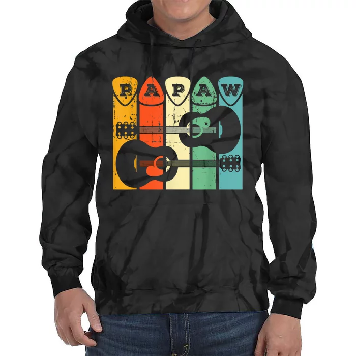 Papaw Guitar Pick Gift Guitar Player Grandpa Retro Guitarist Tie Dye Hoodie