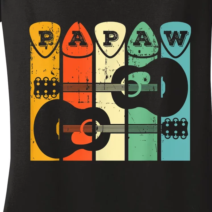 Papaw Guitar Pick Gift Guitar Player Grandpa Retro Guitarist Women's V-Neck T-Shirt