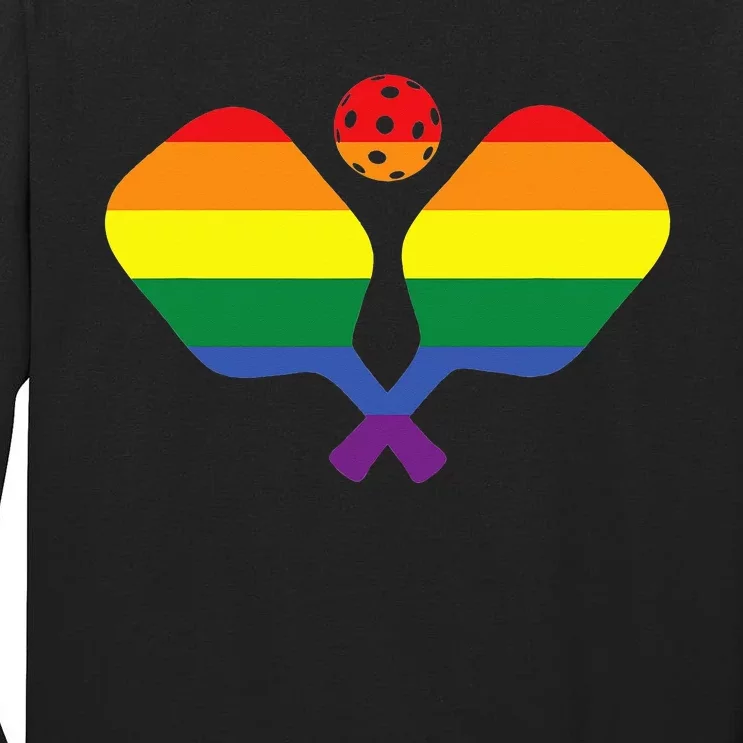 Pickleball Gay Pride Rainbow Ball and Paddles Gift Tall Long Sleeve T-Shirt