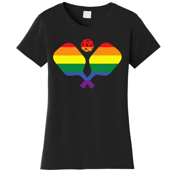 Pickleball Gay Pride Rainbow Ball and Paddles Gift Women's T-Shirt