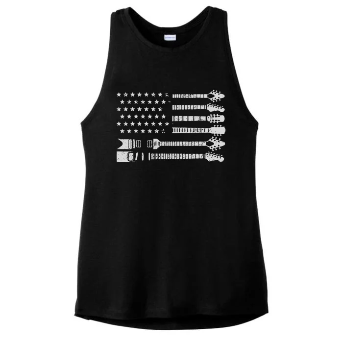 Patriotic Guitar Player Gift American Flag Guitarist Vintage Ladies Tri-Blend Wicking Tank