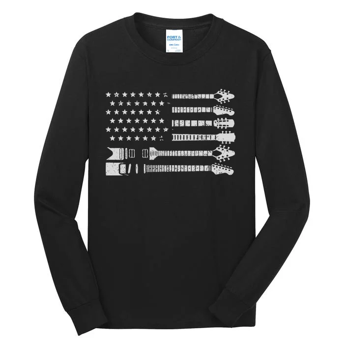 Patriotic Guitar Player Gift American Flag Guitarist Vintage Tall Long Sleeve T-Shirt