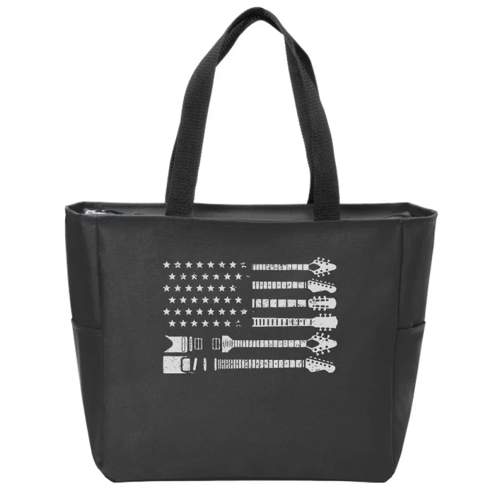 Patriotic Guitar Player Gift American Flag Guitarist Vintage Zip Tote Bag