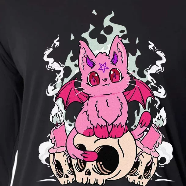 Pastel Goth Pink Demon Cat Skulls Kawaii Anime Gothic Cooling Performance Long Sleeve Crew