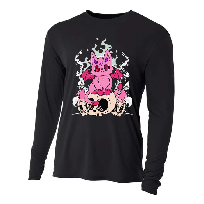 Pastel Goth Pink Demon Cat Skulls Kawaii Anime Gothic Cooling Performance Long Sleeve Crew