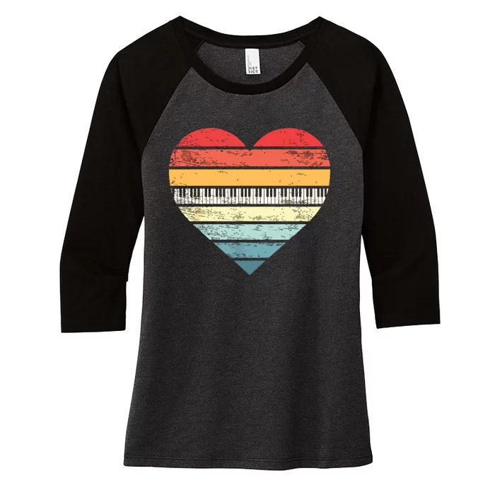 Pianist Gifts Retro Sunset Piano Keyboard Player Teacher Women's Tri-Blend 3/4-Sleeve Raglan Shirt