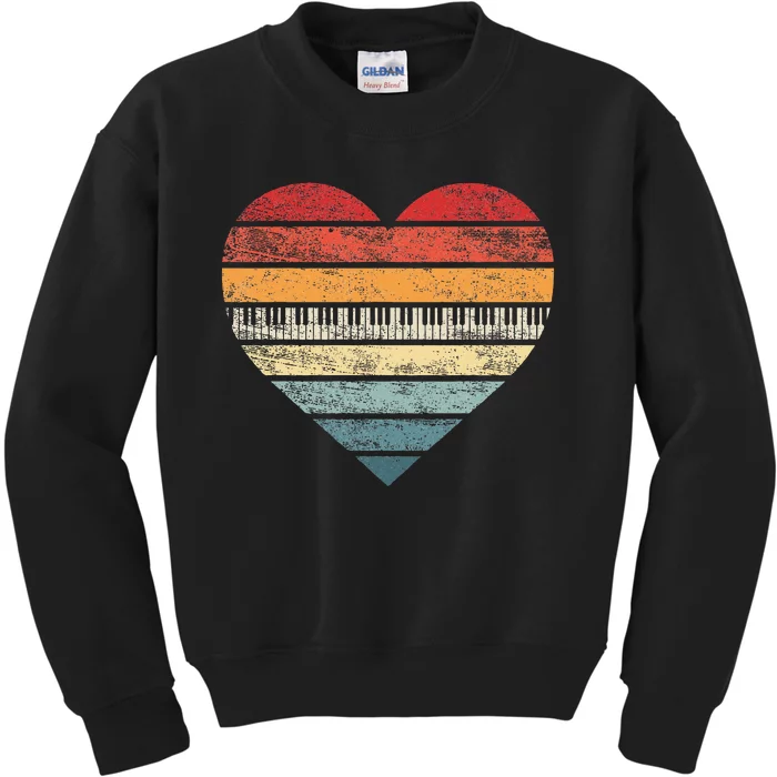 Pianist Gifts Retro Sunset Piano Keyboard Player Teacher Kids Sweatshirt