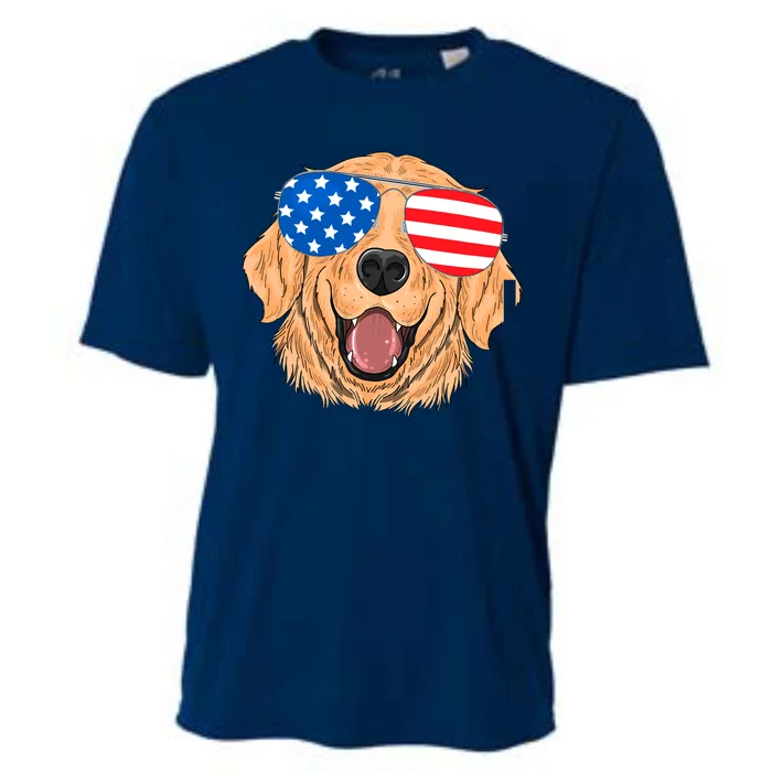 Patriotic Golden Retriever Dog 4th Of July Gift Cooling Performance Crew T-Shirt